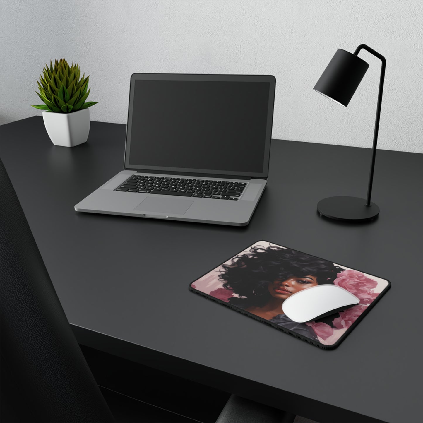 Beautiful Black Woman With Pink Flowers Mouse Pad - #2