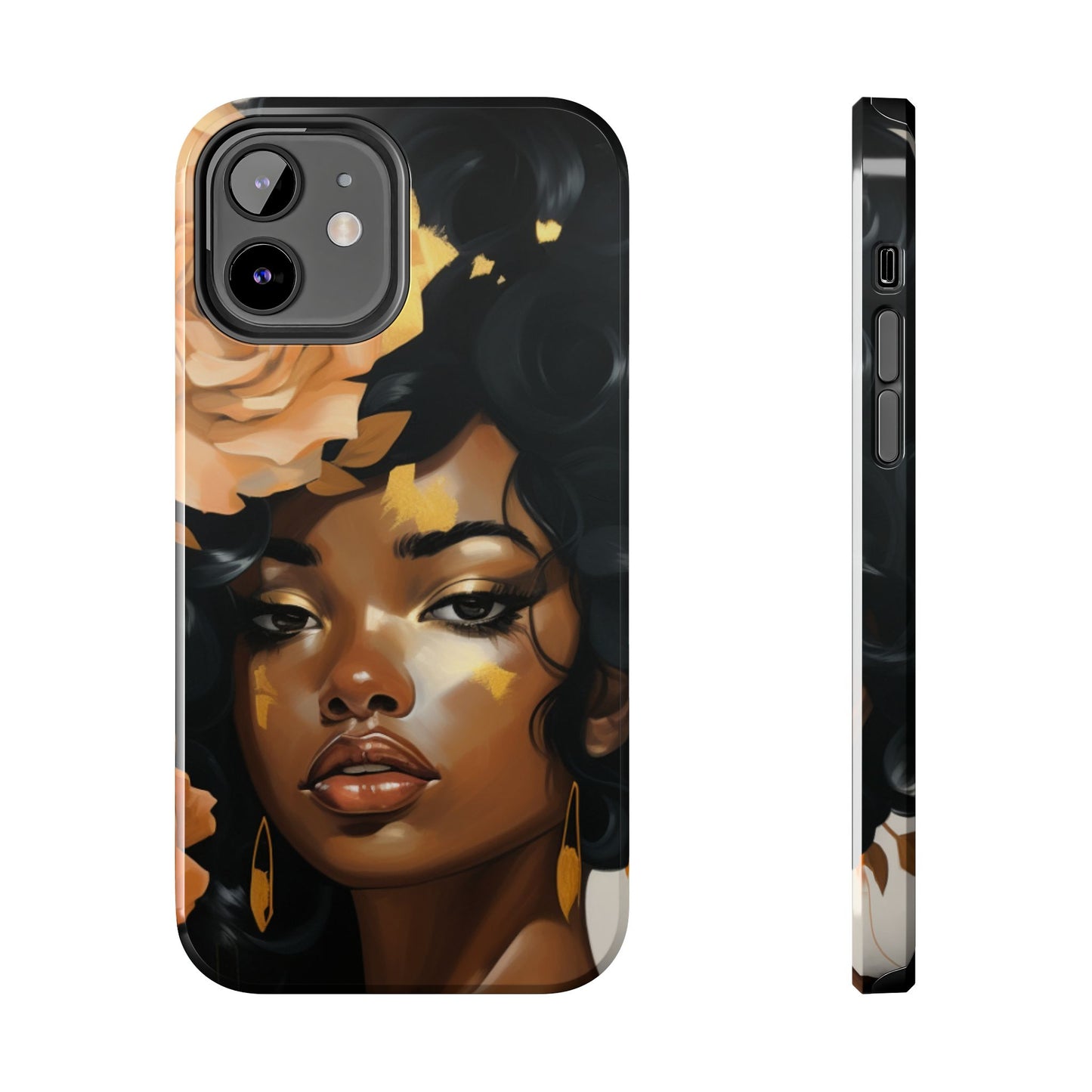 Beautiful Black Woman With Gold Flowers Tough Phone Case